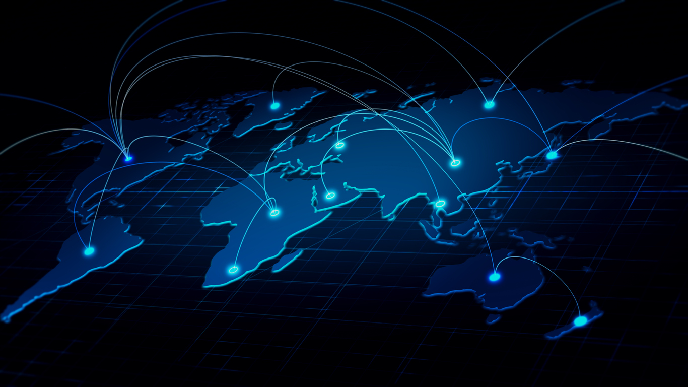 Digital world map showing the global reach of the Broadridge and Blue Ocean trading platform.